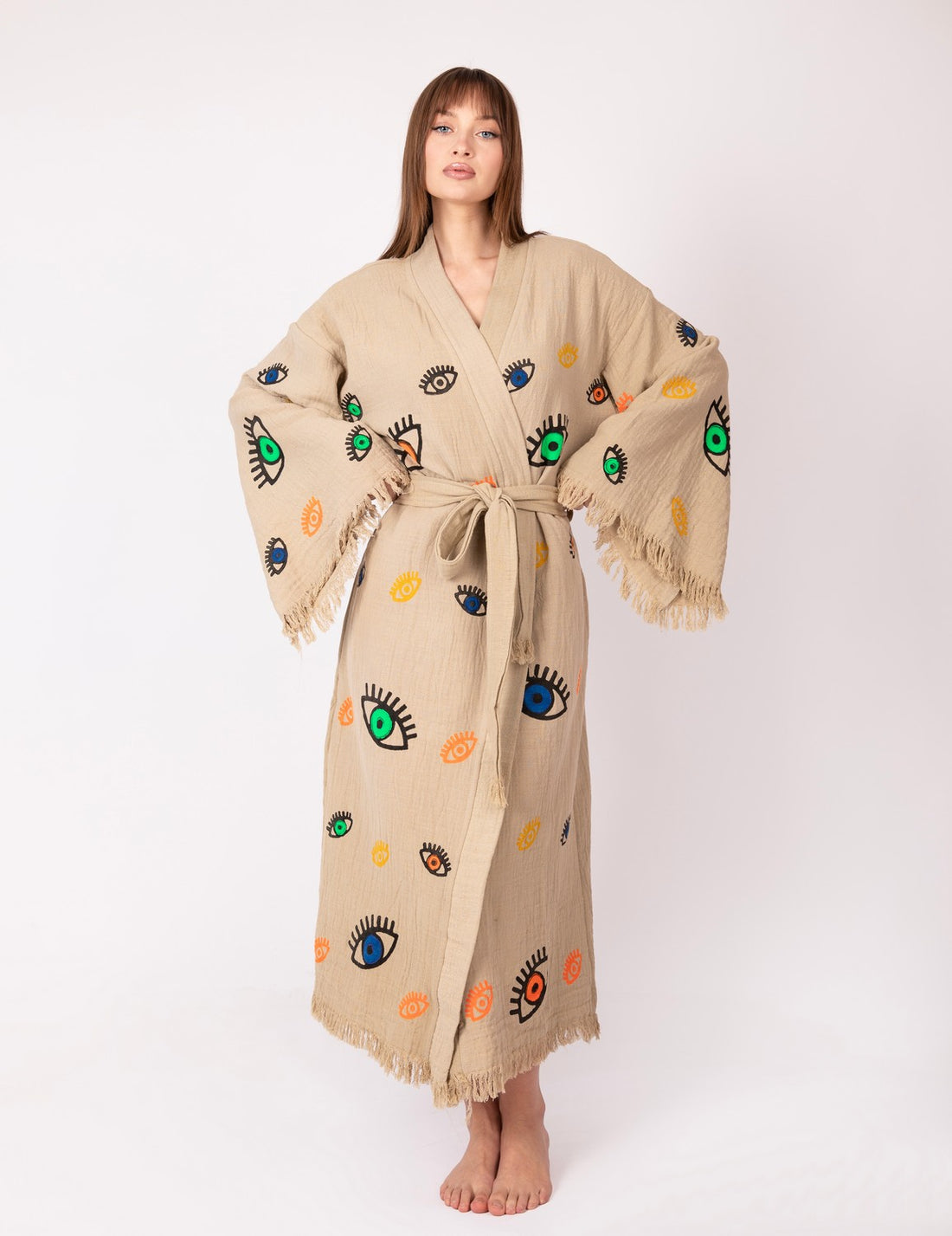 Brown Multi Evil Eye Kimono Robe