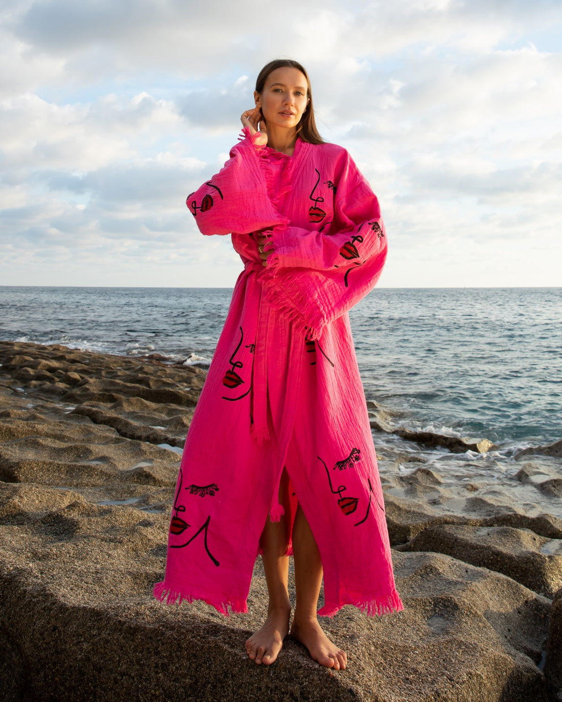 Pink Women Face Kimono Robe