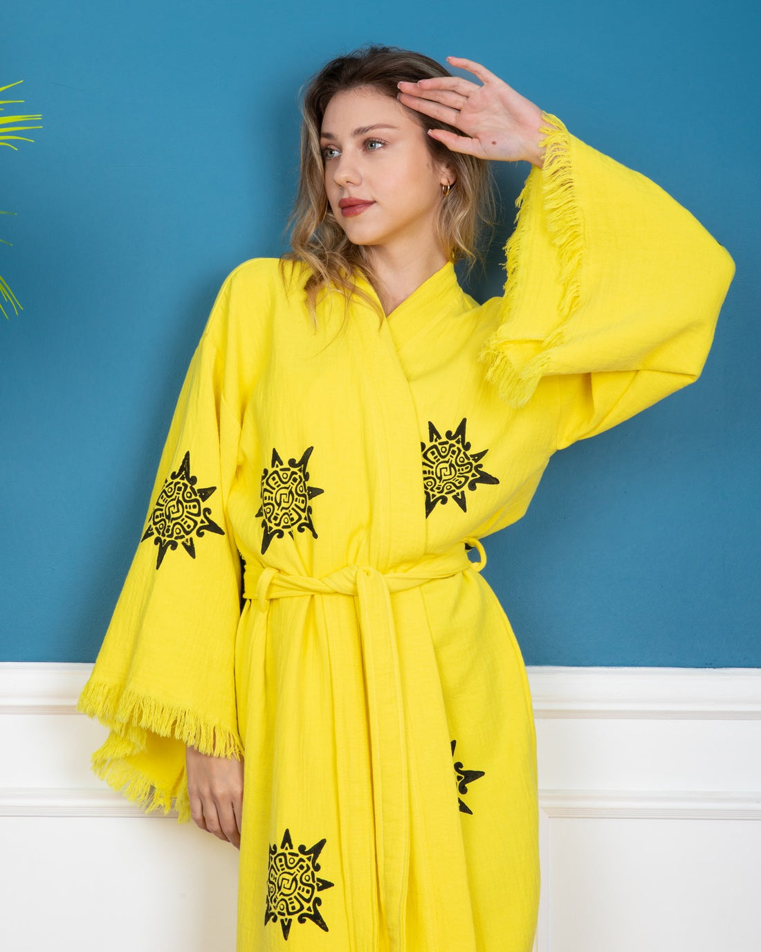 Yellow Wheel of Life Kimono Robe