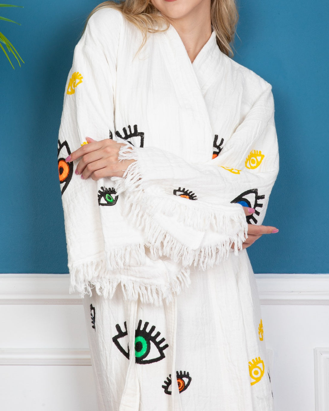 White Multi Evil Eye Kimono Robe