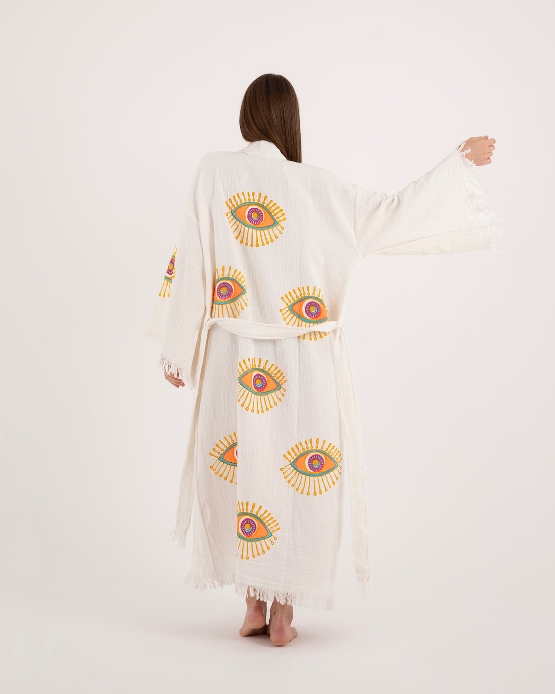 Orange Eye White Color Kimono Robe