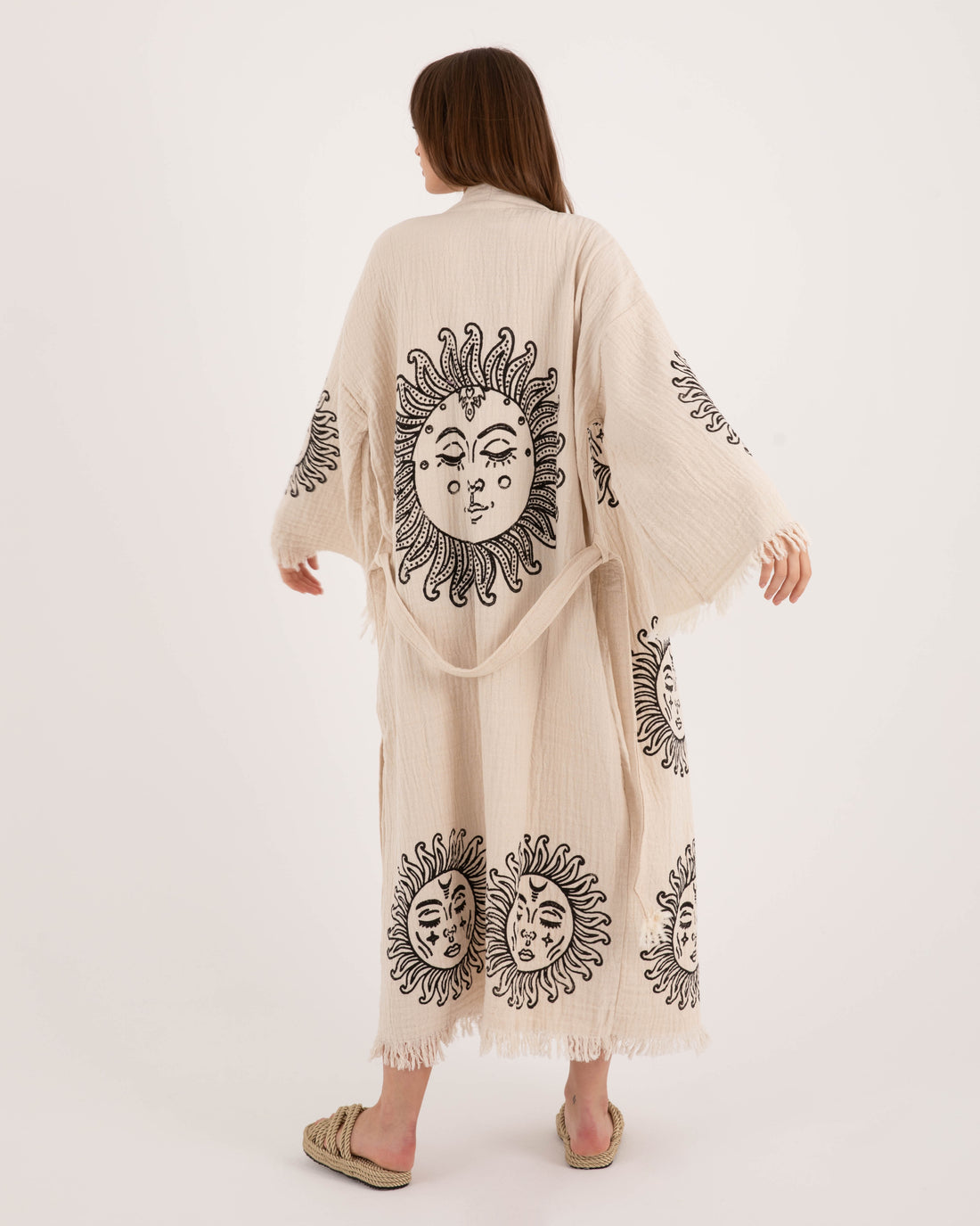 Beige Kimono with Sun God Pattern Robe