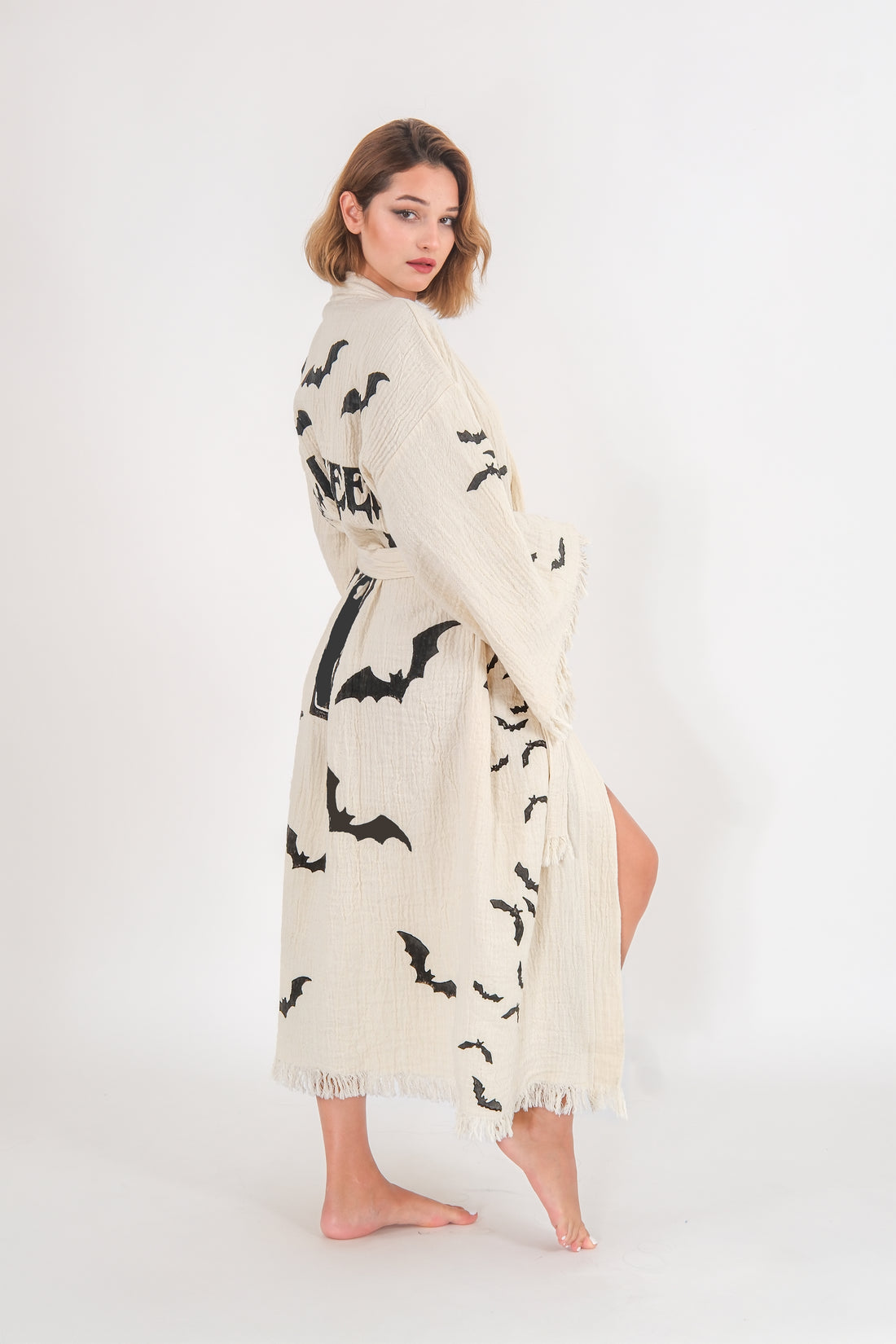 Hallowen  Patterned White Kimono