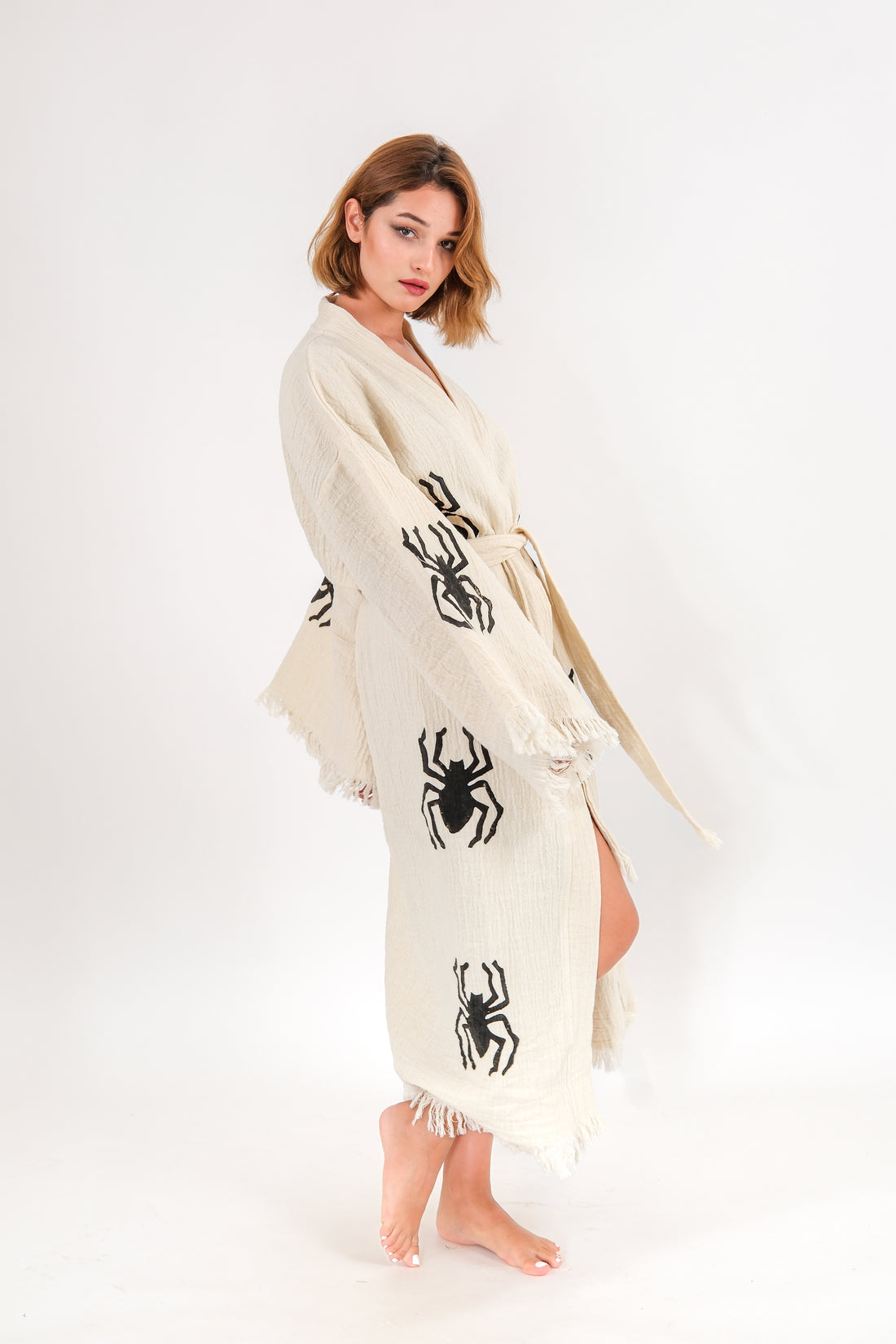 Hallowen  Patterned White Kimono