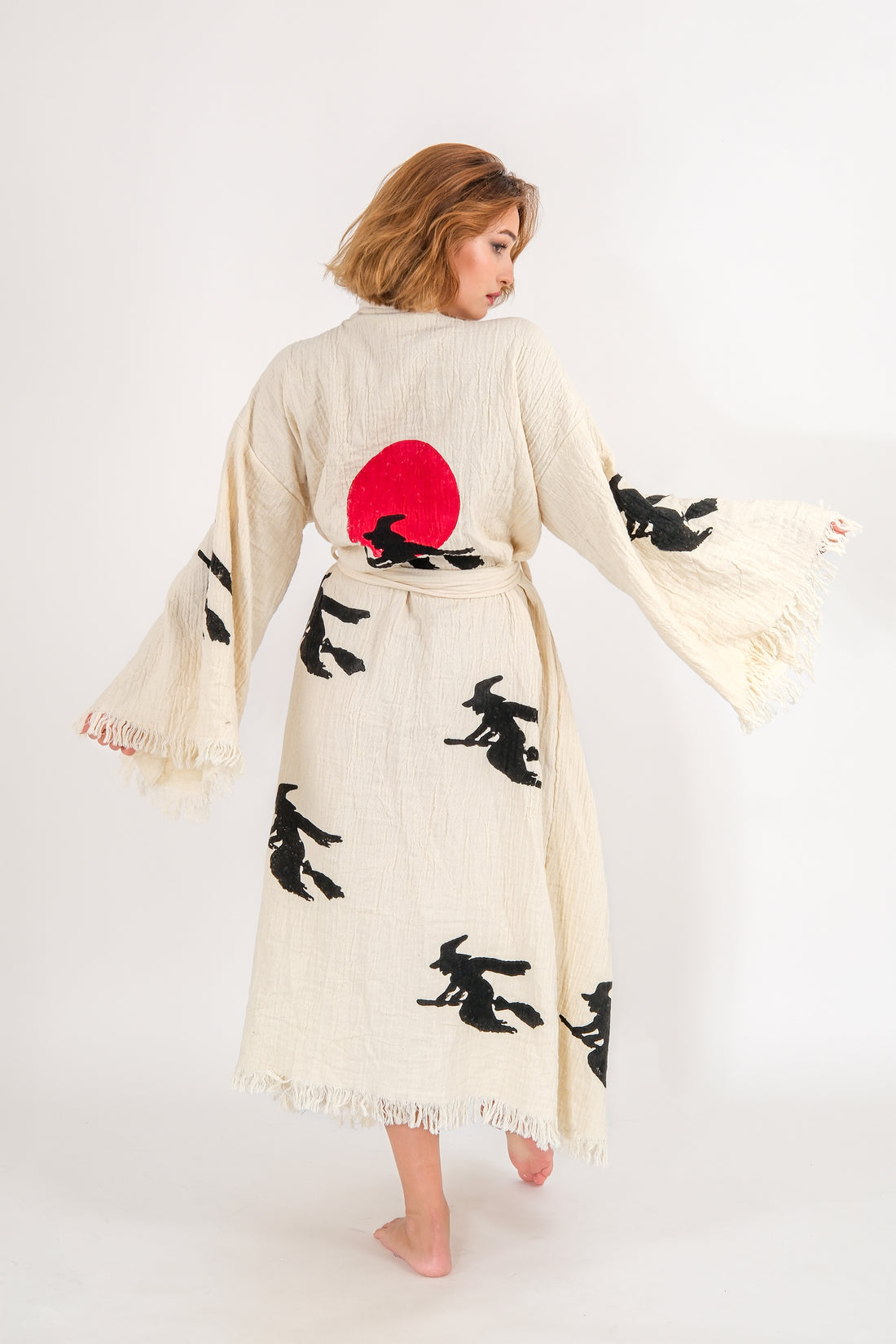 Hallowen  Patterned White Kimono