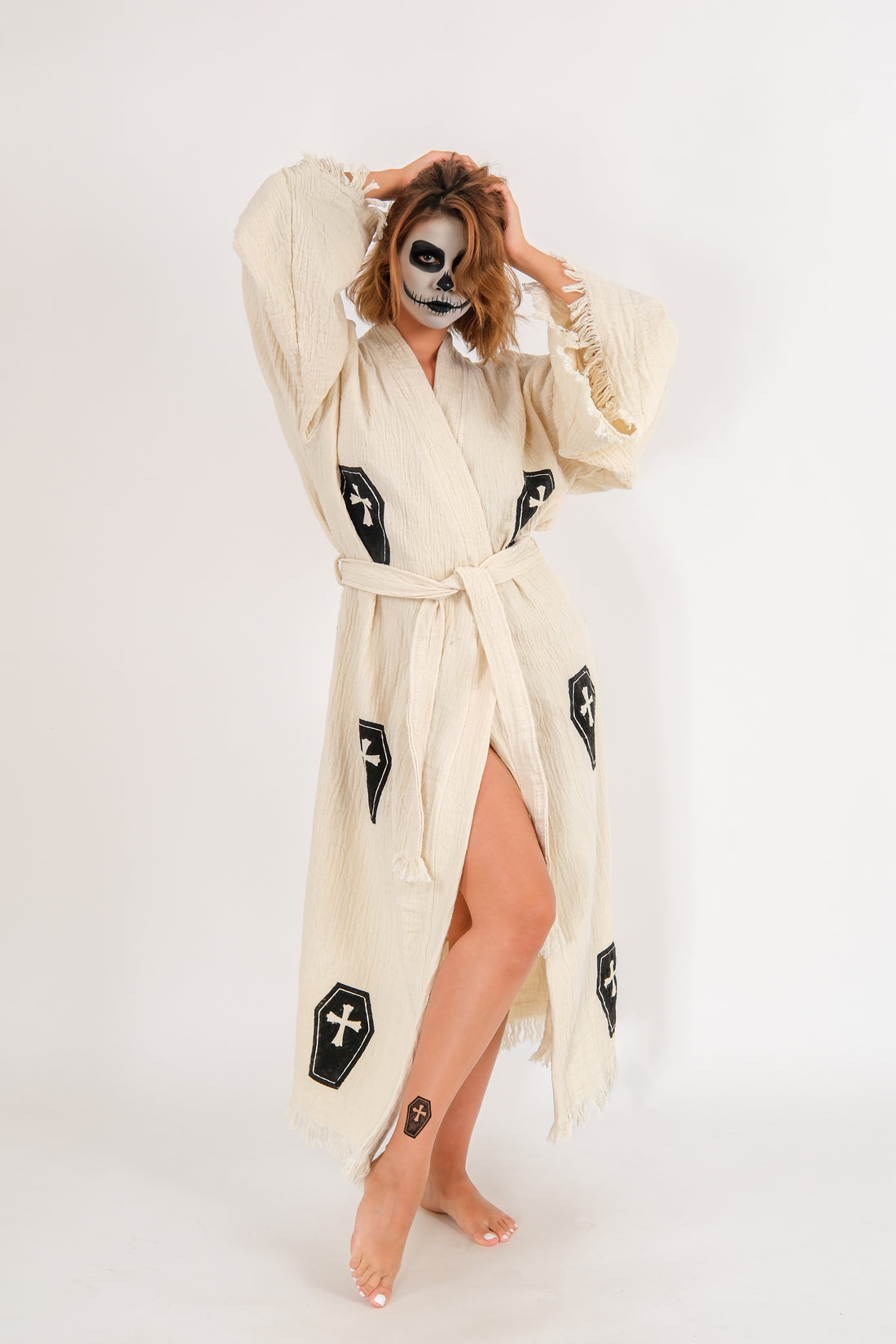 Hallowen  Patterned White Kimono