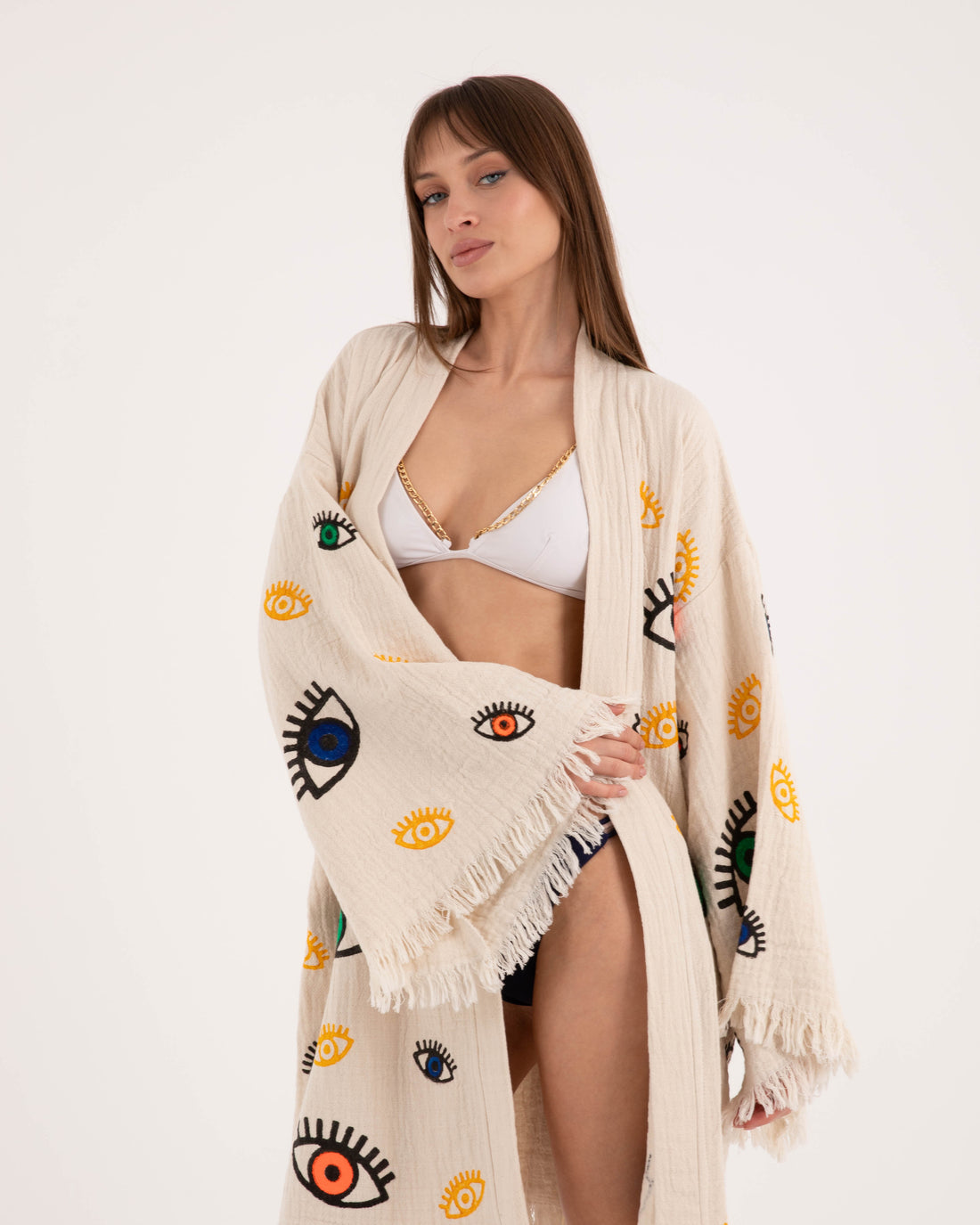 Beige Multi Eye Kimono