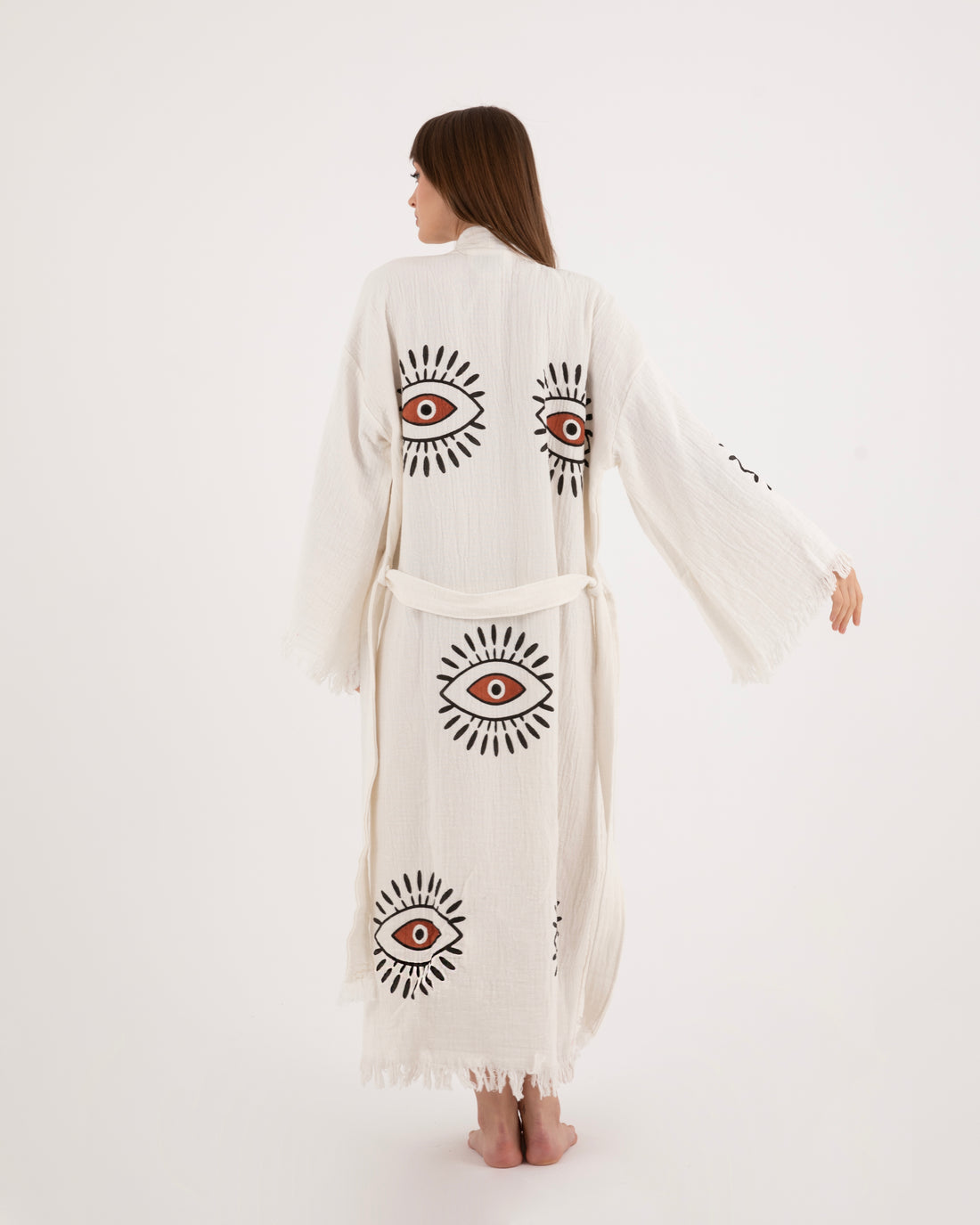 Brown Evil Eye White Kimono