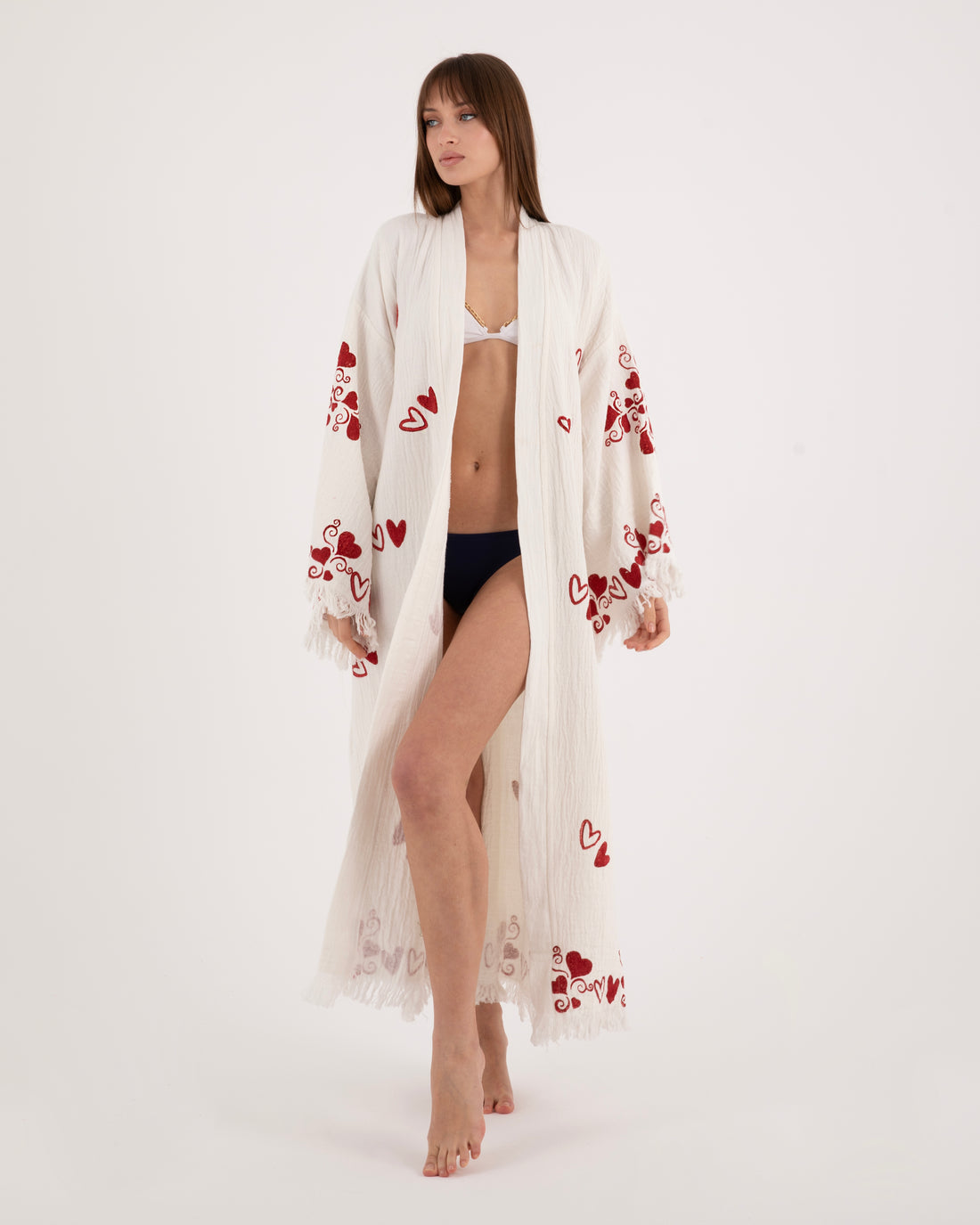 Red Heart's  Patterned White Kimono