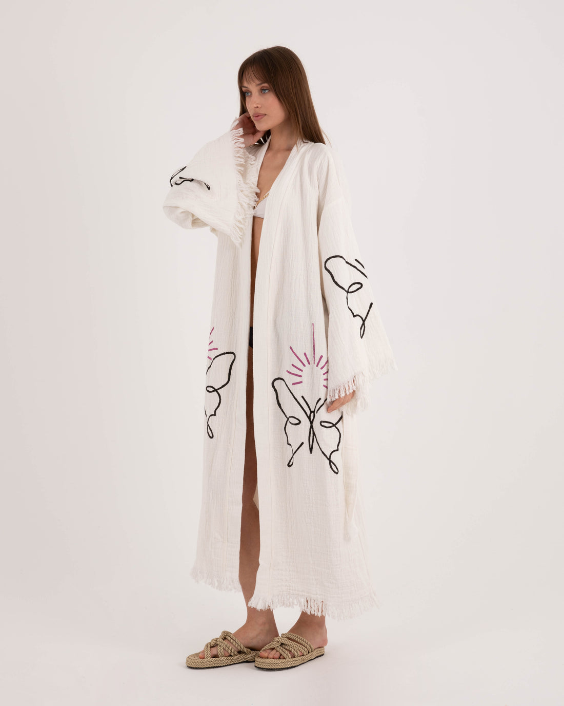 Butterfly Patterned White Kimono